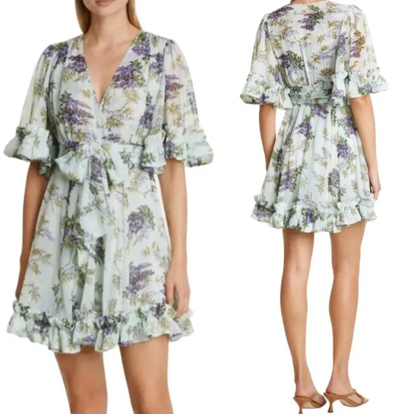NEW ByTimo Wallpaper Floral Chiffon Mini Dress Size XXS Blue - Picture 1 of 14